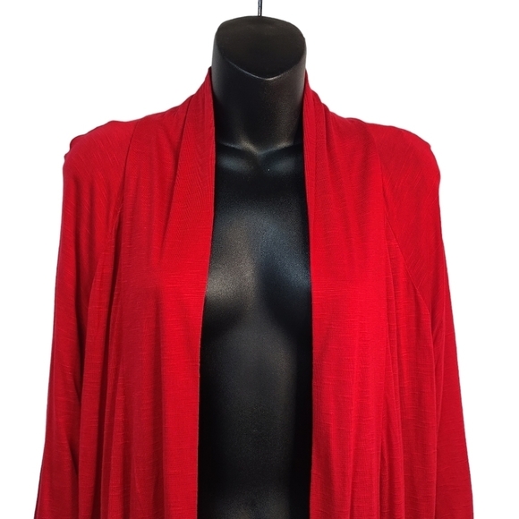 AGB Women's Red Open Front 3/4 Sleeve Top Blouse Size L NWT - Picture 3 of 9